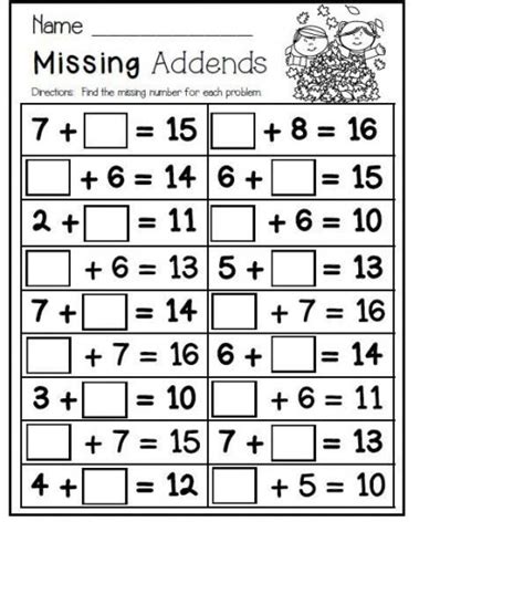 missing numbers addition worksheet